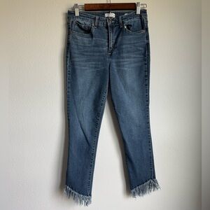 Classic Blue Frayed Hem Cropped Jeans